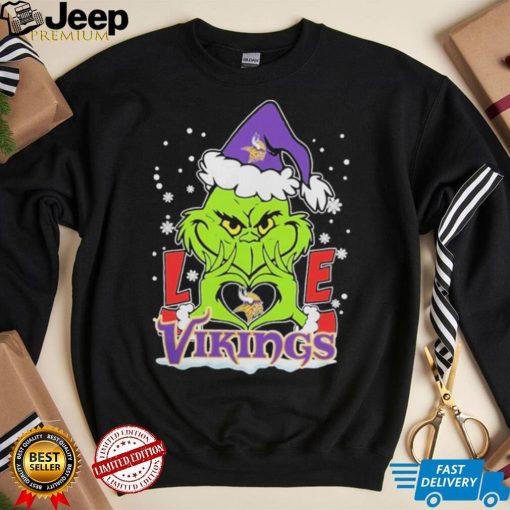 The Grinch Love Heart Minnesota Vikings Football Christmas 2023 Shirt