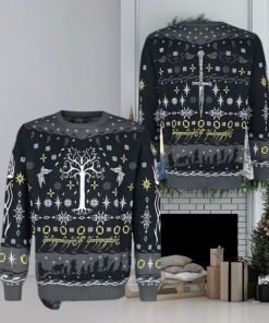 The Lord Of The Rings Tree Of Gondor Black And Grey Pattern Ugly Christmas Sweater