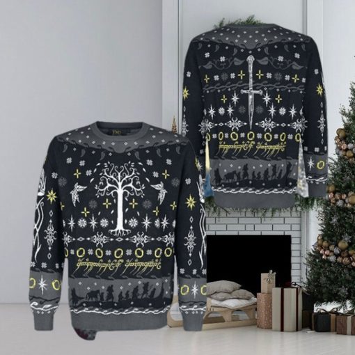 The Lord Of The Rings Tree Of Gondor Black And Grey Pattern Ugly Christmas Sweater