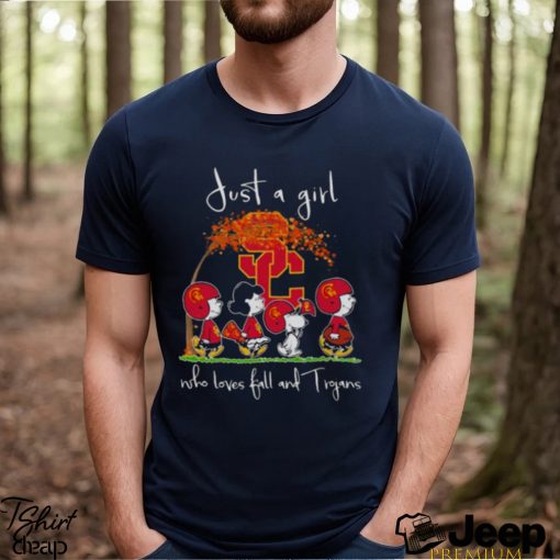 The Peanuts Characters Just A Girl Who Loves Fall And USC Trojans Shirt