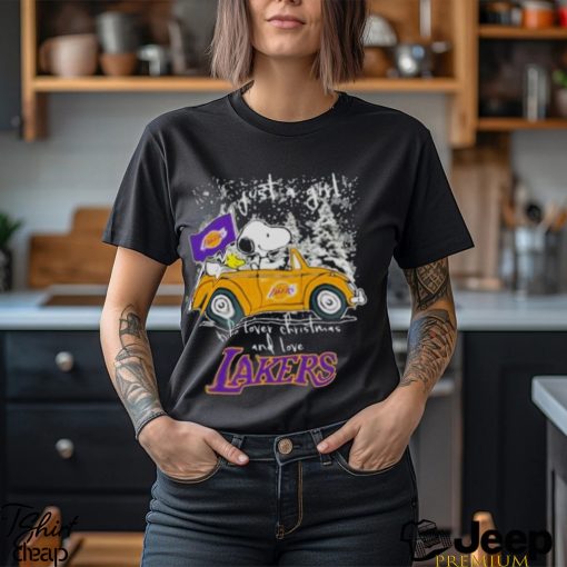 The Peanuts Snoopy And Woodstock Just A Girl Who Love Christmas And Love Lakers Shirt