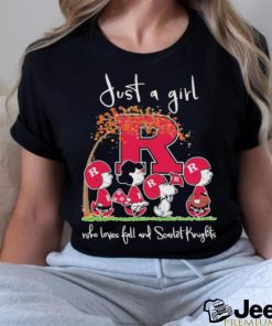 The Peanuts Snoopy and Friends Just a Girl Who loves Fall and Scarlet Knights shirt