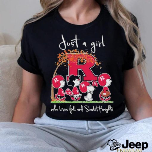 The Peanuts Snoopy and Friends Just a Girl Who loves Fall and Scarlet Knights shirt