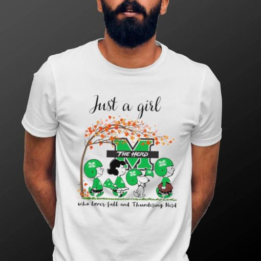 The Peanuts show Just a girl who loves fall and Marshall Thundering Herd shirt