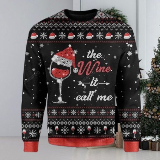 The Wine It Calls Me For Wine Lovers Ugly Sweater Christmas Party