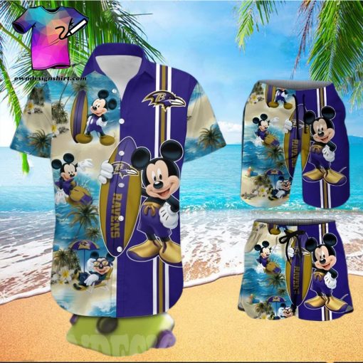 The best selling  Baltimore Ravens Mickey Mouse All Over Print Hawaiian Shirt And Beach Shorts