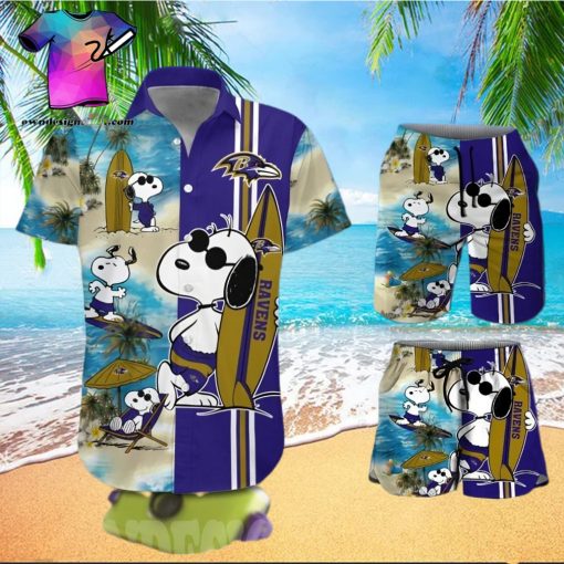 The best selling  Baltimore Ravens Snoopy All Over Print Hawaiian Shirt And Beach Short