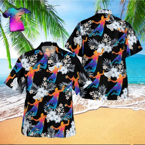 The best selling  Basketball Player All Over Print Flowery Aloha Summer Beach Hawaiian Shirt   Black