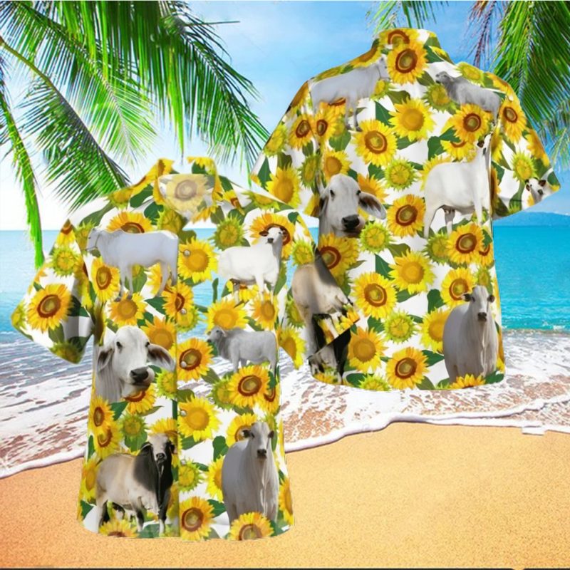 The best selling  Brahman Cattle Lovers Sunflower All Over Print Hawaiian Shirt