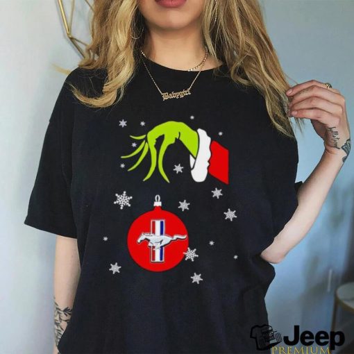 The grinch hand holding mustang shirt