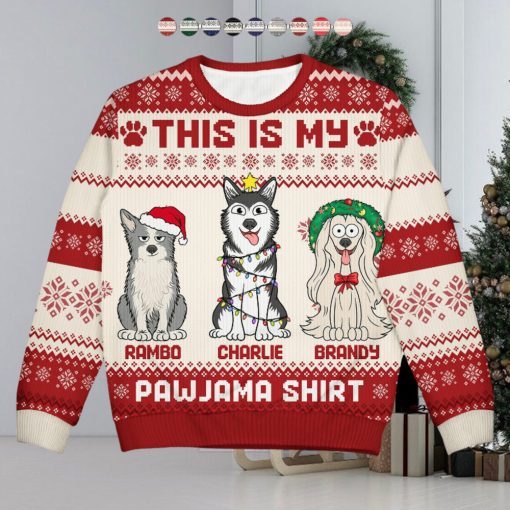 This Is My Pawjama Shirt Christmas Gift For Dog Lover, Pet Owner Personalized Unisex Ugly Sweater