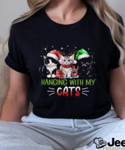 Three Cat Cute Hanging with my Cats merry Christmas 2023 T shirt