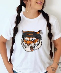 Tiger Head Wearing Bandana While Smoking Shirt