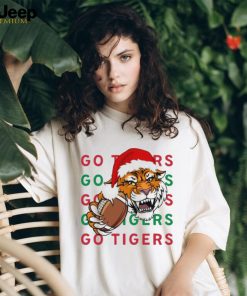 Tiger With A Football And Christmas Hat T shirt