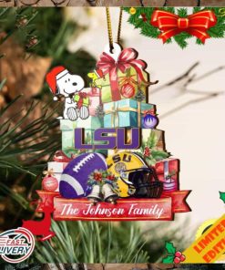 Tigers And Snoopy Christmas NCAA Ornament Custom Your Family Name