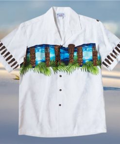 Tiki Waves White High Quality Hawaiian Shirt