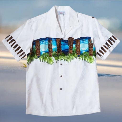 Tiki Waves White High Quality Hawaiian Shirt