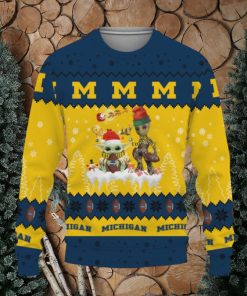 Tis The Season Christmas 2023 Baby Yoda Groot Cute Gift Football American Michigan Wolverines Knitted Christmas Sweater