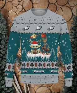 Tis The Season Christmas 2023 Baby Yoda Groot Cute Gift Football American Philadelphia Eagles Ugly Xmas Sweater AOP