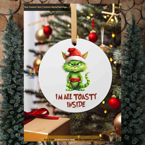 Toasty Grinch Cat Christmas Bauble, Funny Grinch Christmas Tree Decorations