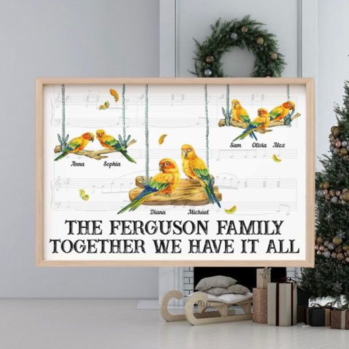 Together We Have It All, Parrot Bird Family Personalized Canvas Poster, Gift For Family