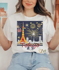 Tokyo Tower and Fireworks Festival Tokyo Japanese Kanji art shirt