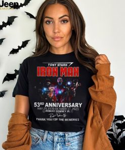 Tony Stark Iron Man 53Rd Anniversary May 29,1970 October 17, 2023 Robert Downey Jr. Thank You For The Memories Shirt