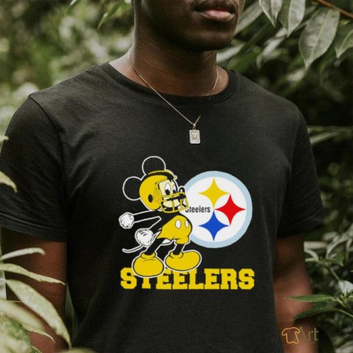 Top mickey Mouse cartoon NFL Pittsburgh Steelers football player helmet logo shirt