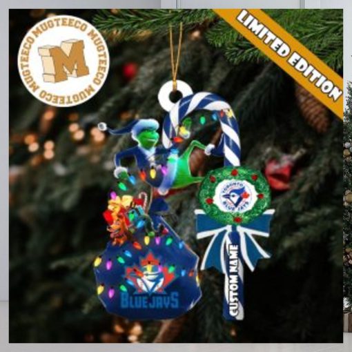 Toronto Blue Jays MLB Grinch Candy Cane Personalized Xmas Gifts Christmas Tree Decorations Ornament 300×300