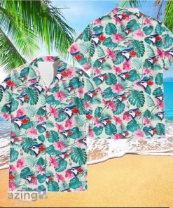 Toronto Blue Jays Pink Hibiscus Green Leaf Beige Background 3D Hawaiian Shirt Gift For Fans