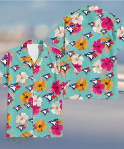 Toronto Blue Jays Pink Yellow White Hibiscus Pattern Tropical Hawaiian Shirt