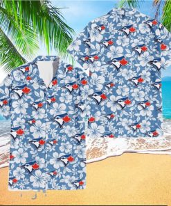 Toronto Blue Jays White Hibiscus Light Blue Texture Background 3D Hawaiian Shirt