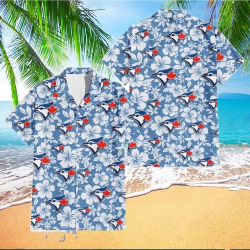 Toronto Blue Jays White Hibiscus Light Blue Texture Background 3D Hawaiian Shirt