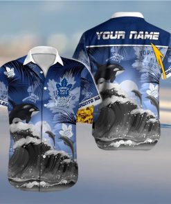 Toronto Maple Leafs NHL Sea Wave And Dolphin Custom Name Hawaiian Shirt