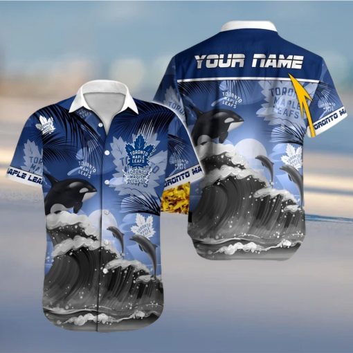 Toronto Maple Leafs NHL Sea Wave And Dolphin Custom Name Hawaiian Shirt