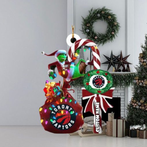 Toronto Raptors NBA Custom Name Grinch Candy Cane Tree Decorations Christmas 2023 Ornament
