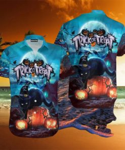 Treat Or Trick Halloween Black Cat Aloha Hawaiian Shirt