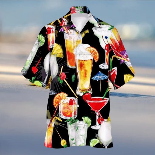 Trendy Drinks Print Men s Casual Short Sleeve Hawaiian Shirt  Men s Shirt For Summer Vacation Resort  Tops For Men