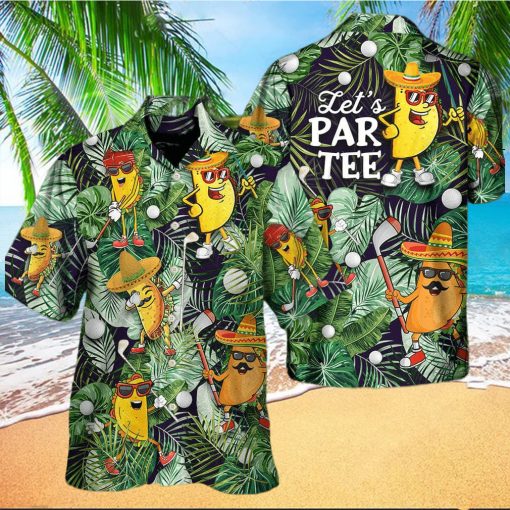 Tropical Aloha Funny Taco Playing Golf Let’s Par Tee Palm Leaves Pattern Hawaiian Shirt