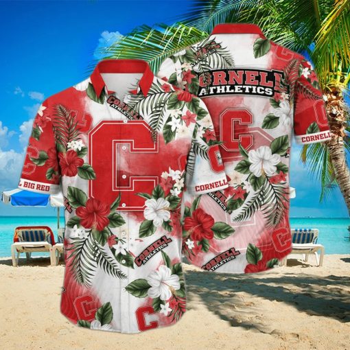 Tropical Aloha NCAA Cornell Big Red Hawaiian Shirt Hibiscus Flowers Gift For Dad