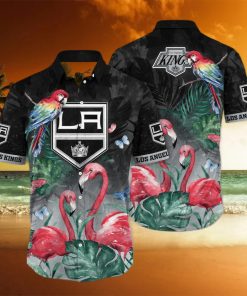 Tropical Aloha NHL Los Angeles Kings Hawaiian Shirt Pink Flamingo And Palm Leaves hawaiian shirt