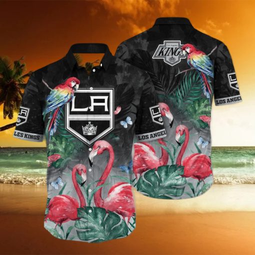 Tropical Aloha NHL Los Angeles Kings Hawaiian Shirt Pink Flamingo And Palm Leaves hawaiian shirt