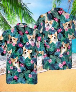 Tropical Corgi Dog Shirt For Men Hawaiian Shirt