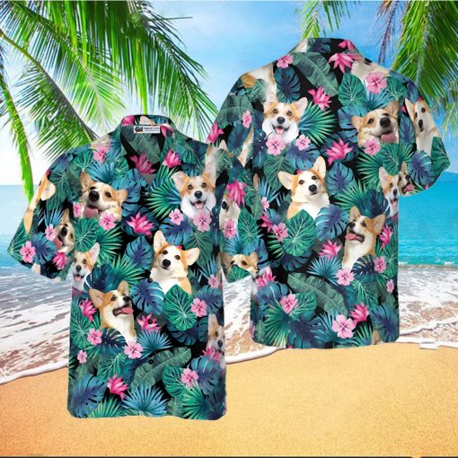 Tropical Corgi Dog Shirt For Men Hawaiian Shirt