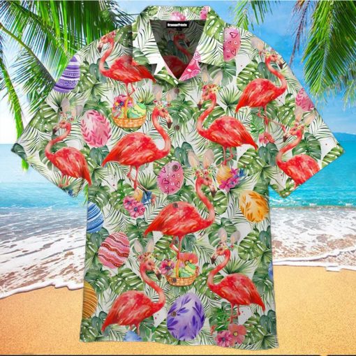 Tropical Flamingo Easter Eggs Hawaiian Shirt