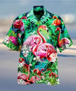 Tropical Flamingo Hawaiian Shirt Palm Leaves Pattern Gift For Beach Trip