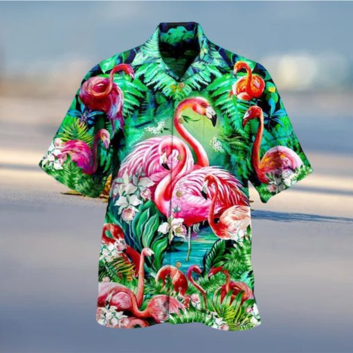 Tropical Flamingo Hawaiian Shirt Palm Leaves Pattern Gift For Beach Trip