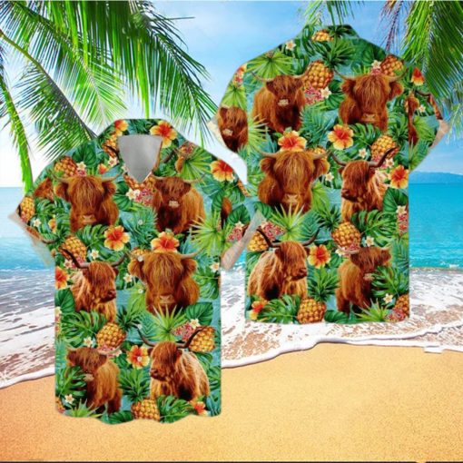 Tropical Highland Cow 3D Hawaiian Shirt