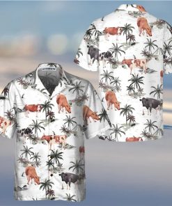 Tropical Island And Cows Pattern Cow Hawaiian Shirt, Tropical Cow Shirt For Men And Women, Cow Print Shirt