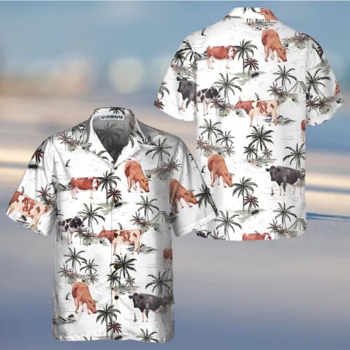 Tropical Island And Cows Pattern Cow Hawaiian Shirt, Tropical Cow Shirt For Men And Women, Cow Print Shirt